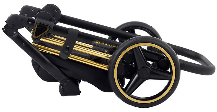 Коляска 2 в 1 Adamex Mimi Polar (Gold) Y836B чорний (люрікс) - чорна шкіра (перфорація)