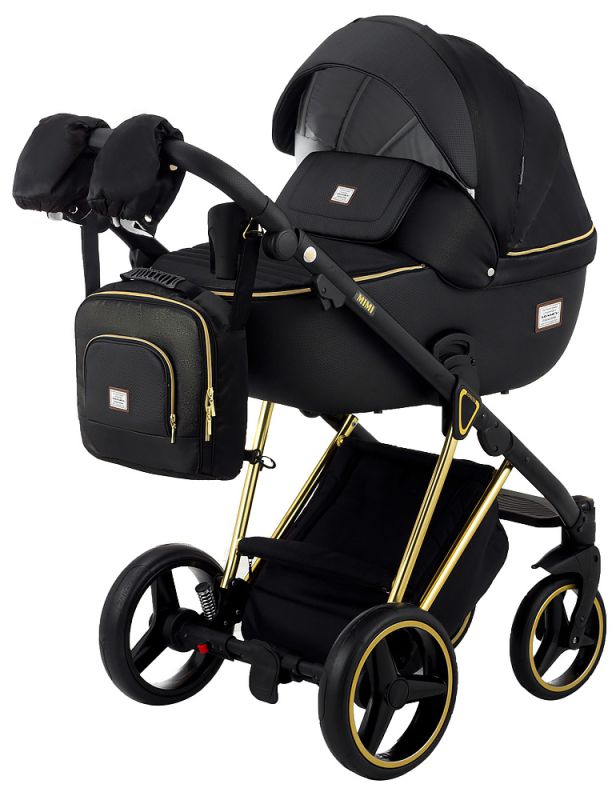Коляска 2 в 1 Adamex Mimi Polar (Gold) Y836B чорний (люрікс) - чорна шкіра (перфорація)