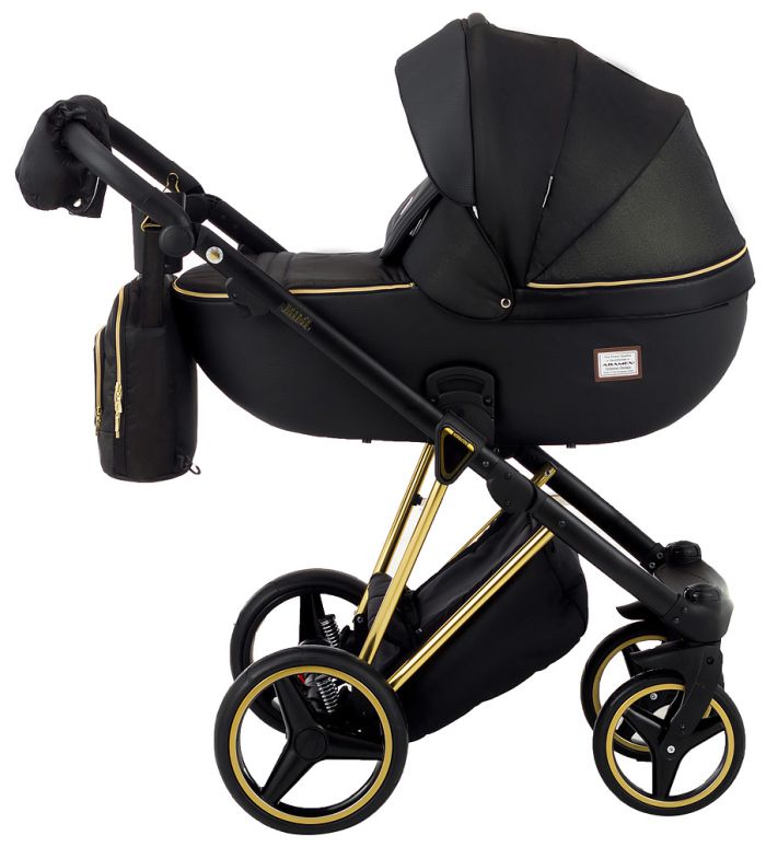 Коляска 2 в 1 Adamex Mimi Polar (Gold) Y836B чорний (люрікс) - чорна шкіра (перфорація)