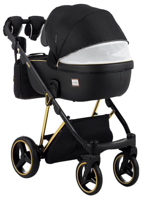 Коляска 2 в 1 Adamex Mimi Polar (Gold) Y836B чорний (люрікс) - чорна шкіра (перфорація)
