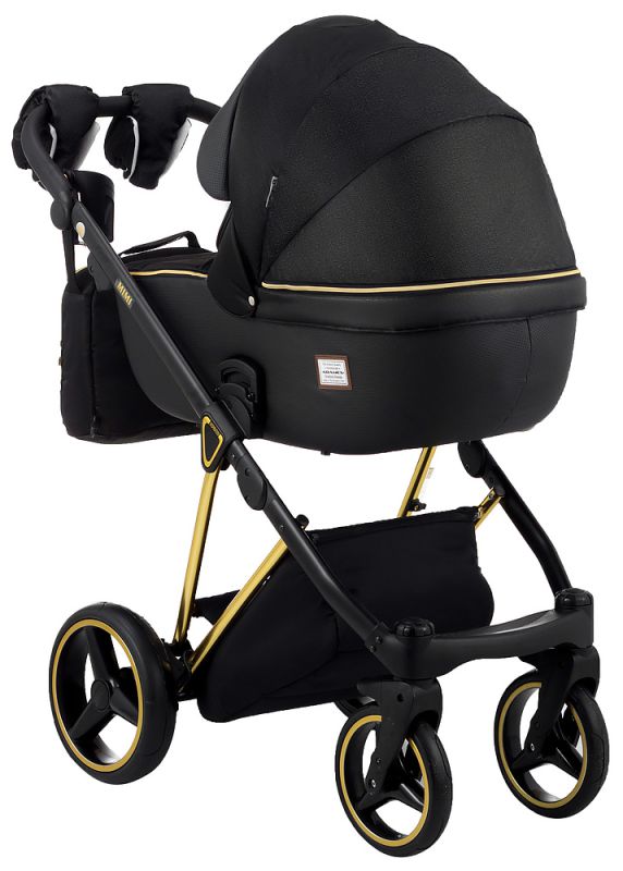 Коляска 2 в 1 Adamex Mimi Polar (Gold) Y836B чорний (люрікс) - чорна шкіра (перфорація)