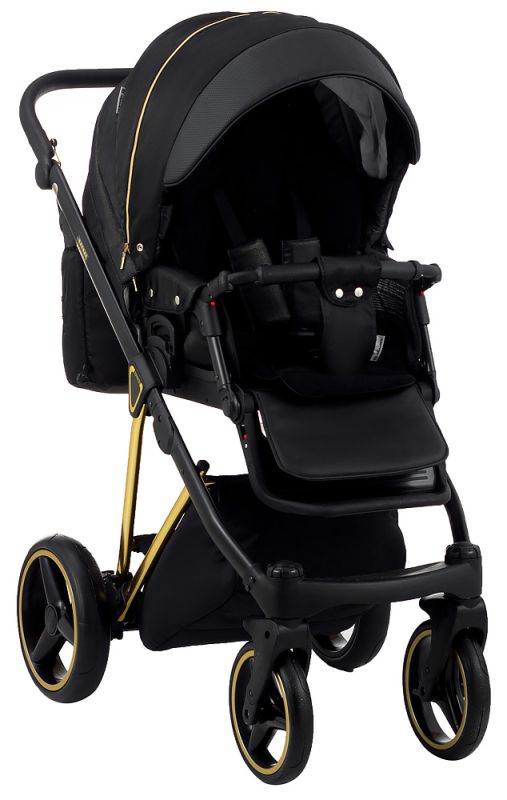 Коляска 2 в 1 Adamex Mimi Polar (Gold) Y836B чорний (люрікс) - чорна шкіра (перфорація)