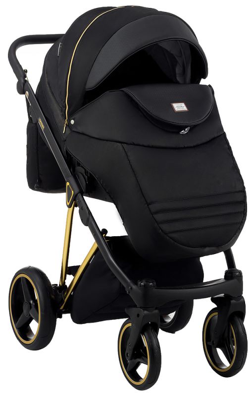 Коляска 2 в 1 Adamex Mimi Polar (Gold) Y836B чорний (люрікс) - чорна шкіра (перфорація)