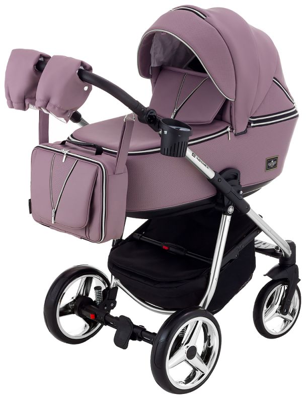 Коляска 2 в 1 Adamex Sierra Polar (Chrome) шкіра 100% SR332 бузковий - бузковий (перфорація)