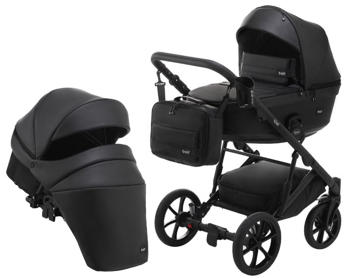 Коляска 2 в 1 Bair Kiwi кожа 100% BK-15 черный