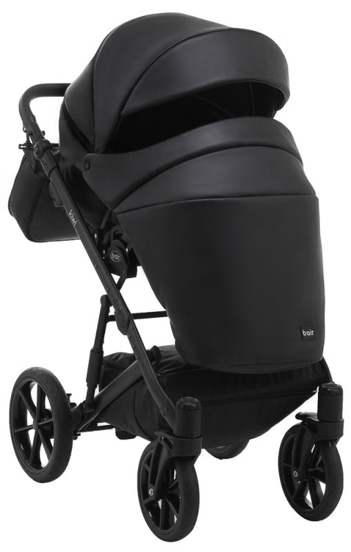 Коляска 2 в 1 Bair Kiwi кожа 100% BK-15 черный