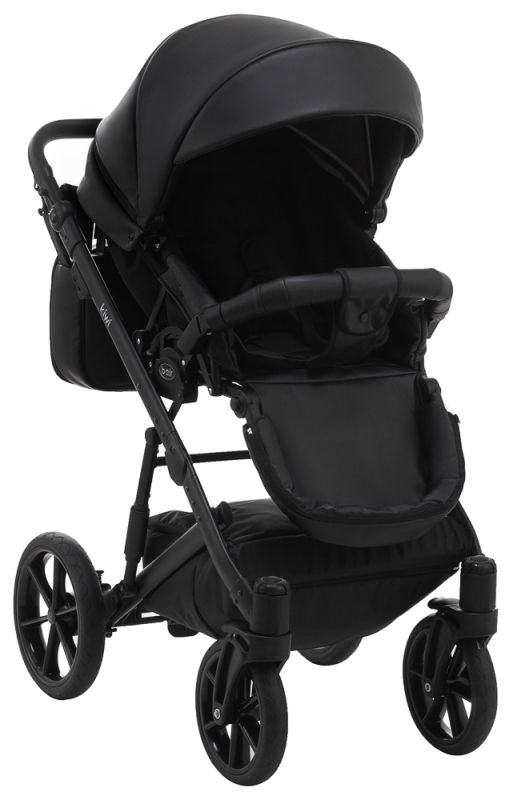 Коляска 2 в 1 Bair Kiwi кожа 100% BK-15 черный