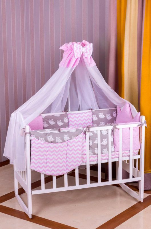 Детская постель Babyroom Bortiki lux-08 sowa розовый - серый