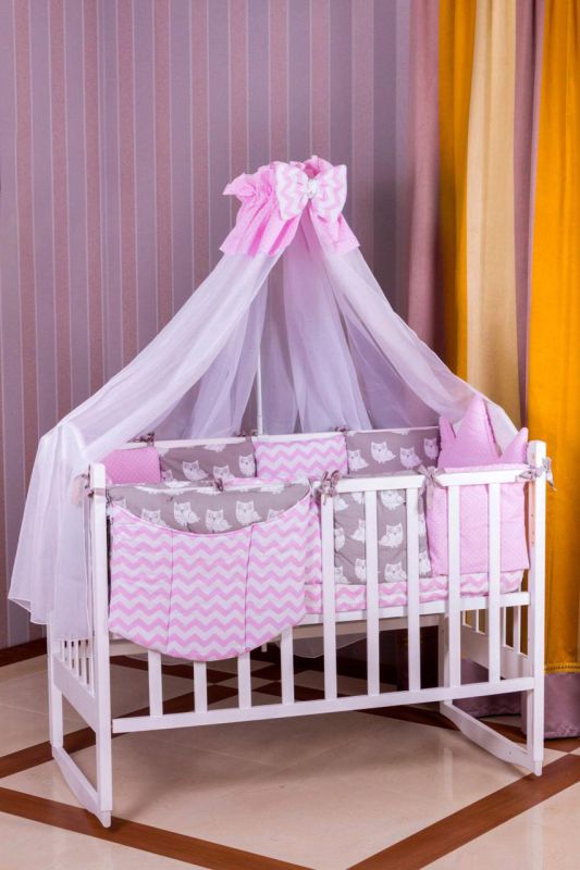 Детская постель Babyroom Bortiki lux-08 sowa розовый - серый