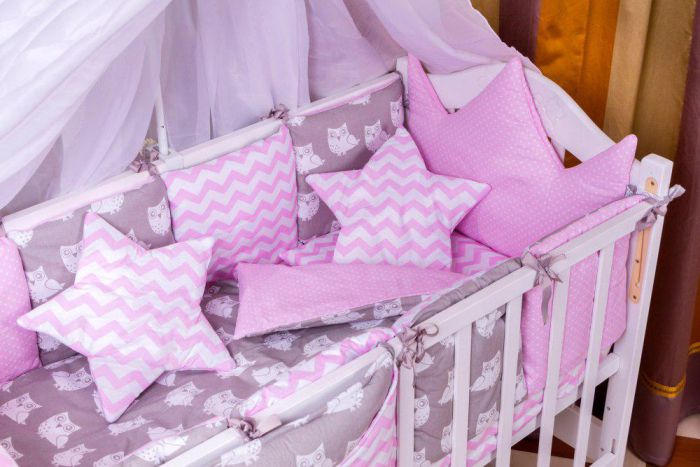 Детская постель Babyroom Bortiki lux-08 sowa розовый - серый