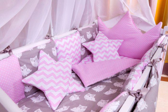 Детская постель Babyroom Bortiki lux-08 sowa розовый - серый