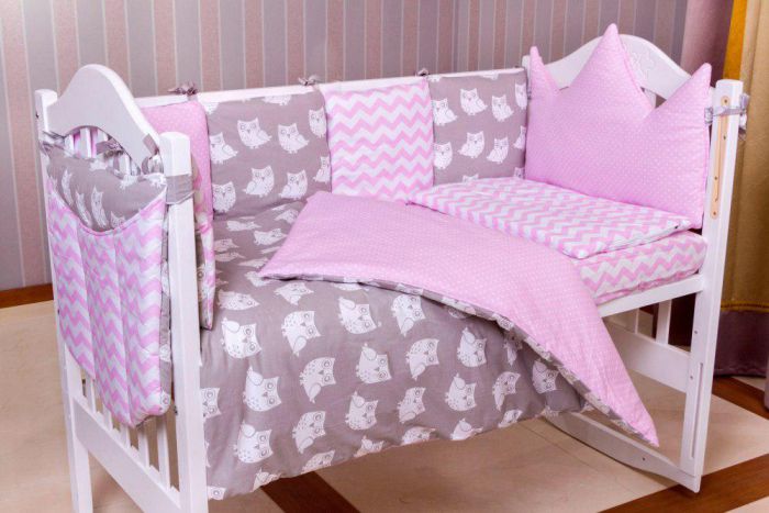 Детская постель Babyroom Bortiki lux-08 sowa розовый - серый