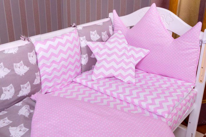 Детская постель Babyroom Bortiki lux-08 sowa розовый - серый