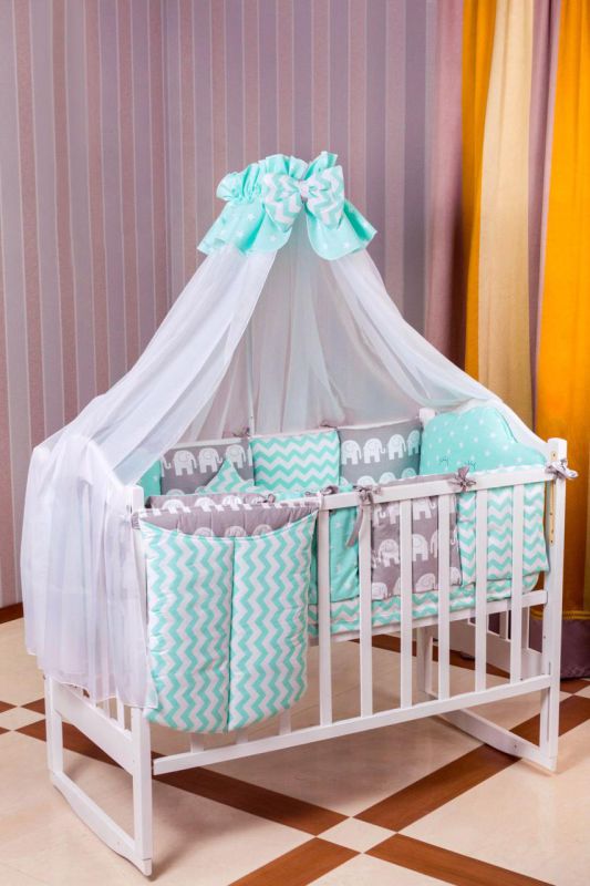 Дитяча постільна білизна Babyroom Bortiki lux-08 elephant бірюзовий - сірий