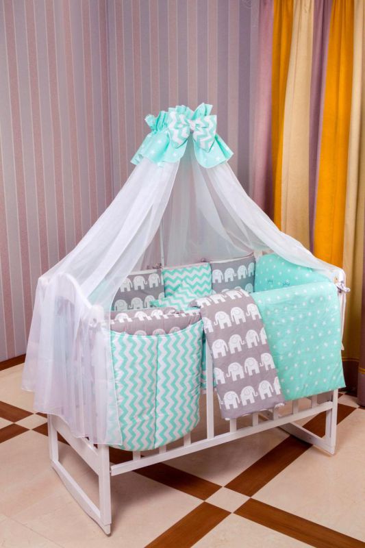 Дитяча постільна білизна Babyroom Bortiki lux-08 elephant бірюзовий - сірий
