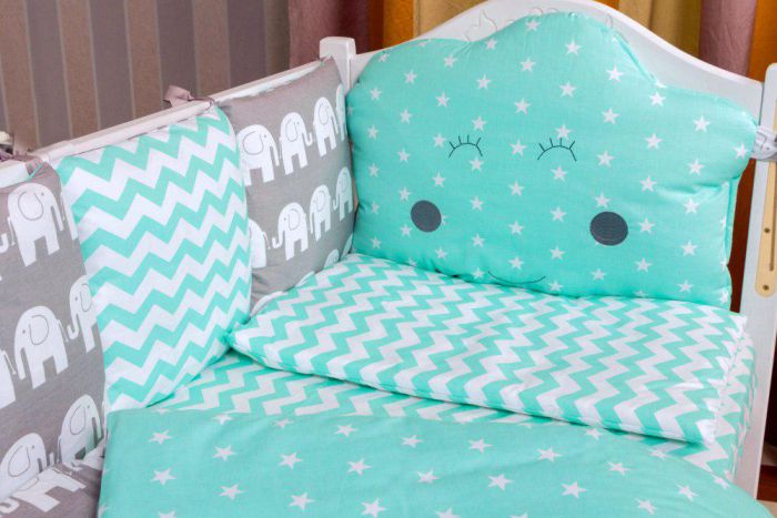 Дитяча постільна білизна Babyroom Bortiki lux-08 elephant бірюзовий - сірий