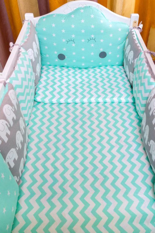 Дитяча постільна білизна Babyroom Bortiki lux-08 elephant бірюзовий - сірий