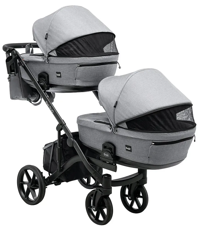 Коляска 2 в 1 для двойни Bair Kiwi DUO Soft BKP-218 серый