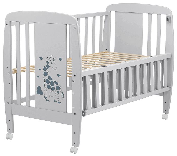 Кровать Babyroom Жирафик откидной бок, колеса DJO-01  бук серый