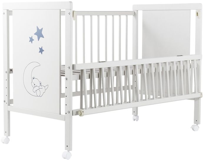 Кровать Babyroom Медвежонок M-01 откидной бок, колеса  бук белый