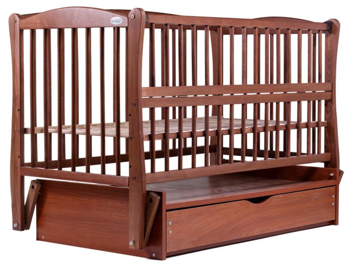 Кровать Babyroom Елит маятник, ящик, откидной бок DEMYO-5  бук тик