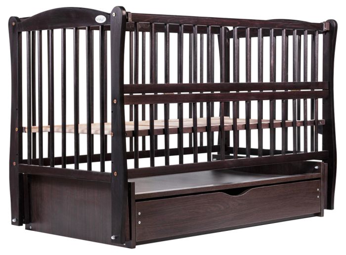 Кровать Babyroom Елит резьба маятник, ящик, откидной бок DER-7  бук венге
