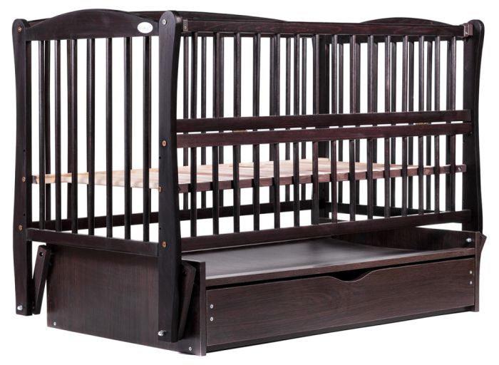 Кровать Babyroom Елит резьба маятник, ящик, откидной бок DER-7  бук венге