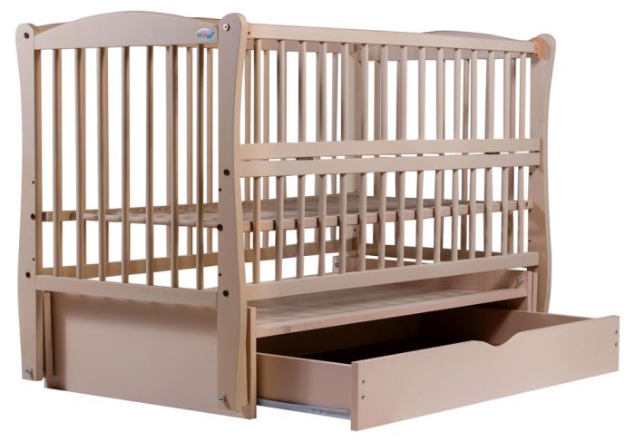 Кровать Babyroom Елит резьба маятник, ящик, откидной бок DER-7  бук слоновая кость