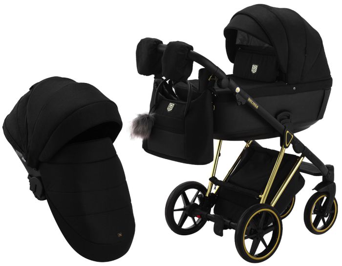 Коляска 2 в 1 Adamex Belissa Special Edidion (Gold) PS-569 чорний - чорна шкіра (перфорація)