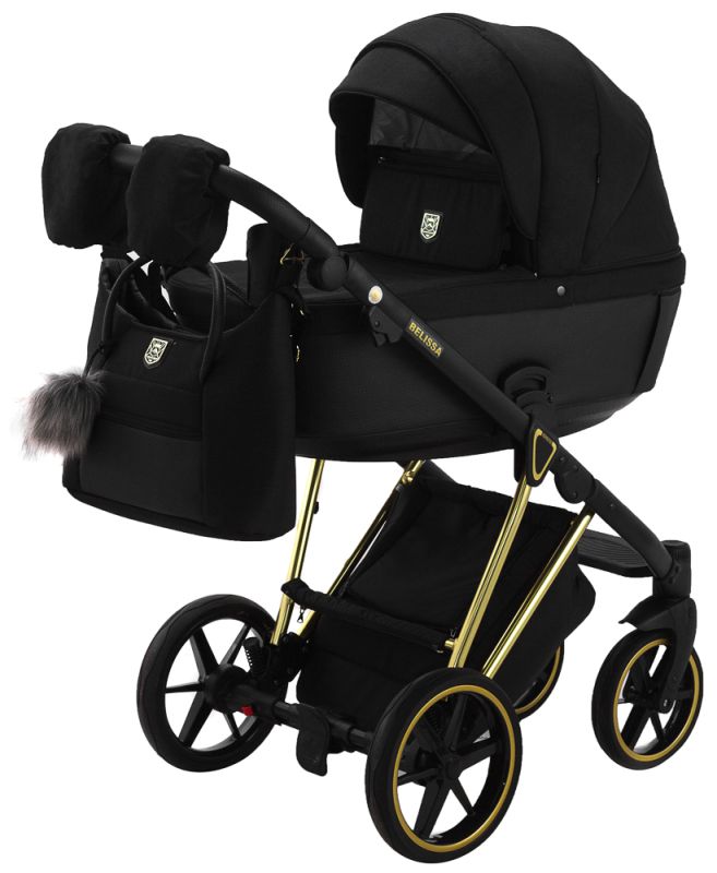 Коляска 2 в 1 Adamex Belissa Special Edidion (Gold) PS-569 чорний - чорна шкіра (перфорація)