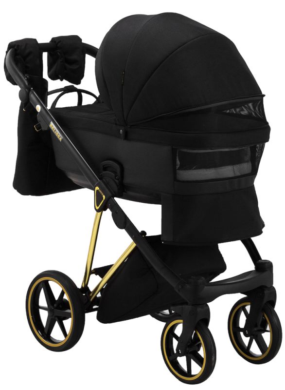 Коляска 2 в 1 Adamex Belissa Special Edidion (Gold) PS-569 чорний - чорна шкіра (перфорація)