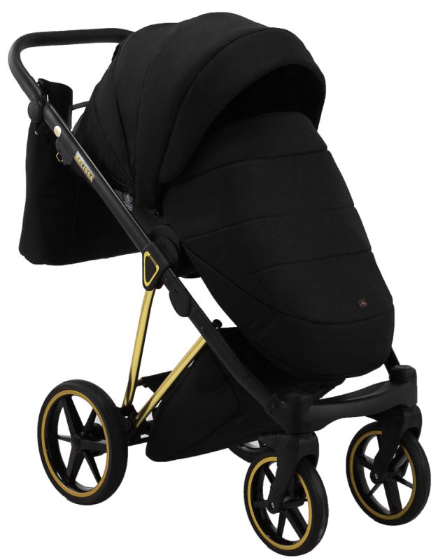 Коляска 2 в 1 Adamex Belissa Special Edidion (Gold) PS-569 чорний - чорна шкіра (перфорація)