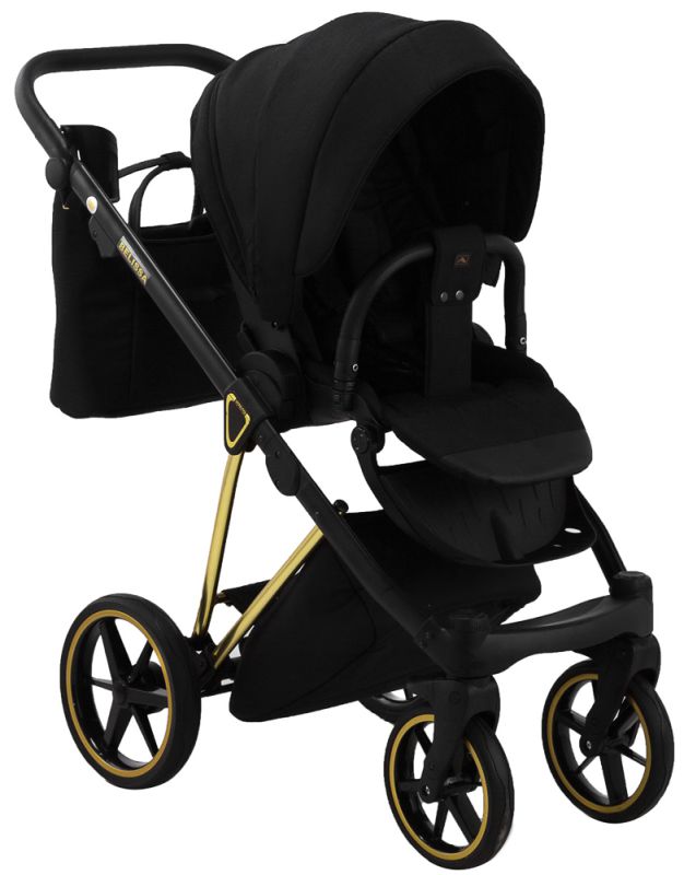 Коляска 2 в 1 Adamex Belissa Special Edidion (Gold) PS-569 чорний - чорна шкіра (перфорація)