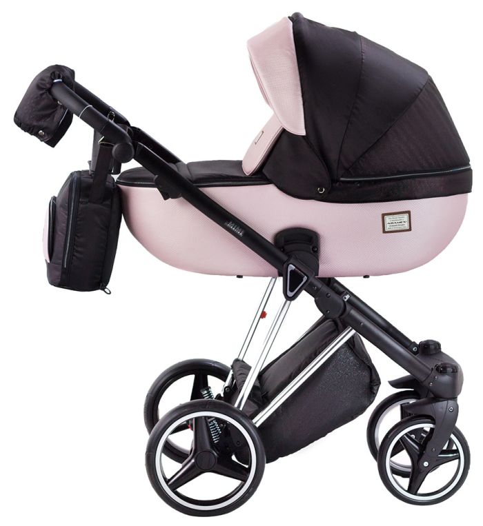 Коляска 2 в 1 Adamex Mimi Polar (Chrome) Y839-A чорний (люрікс) - рожевий (пудра) шкіра (видавлена точка)