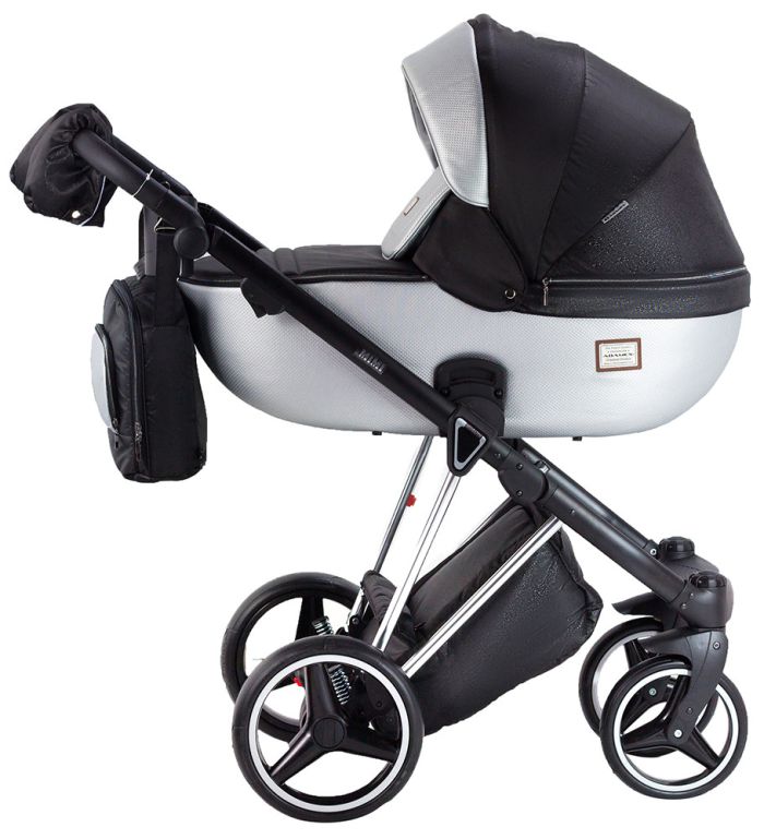 Коляска 2 в 1 Adamex Mimi Polar (Chrome) Y843 черный (люрикс) - серебро кожа (выдавленная точка)
