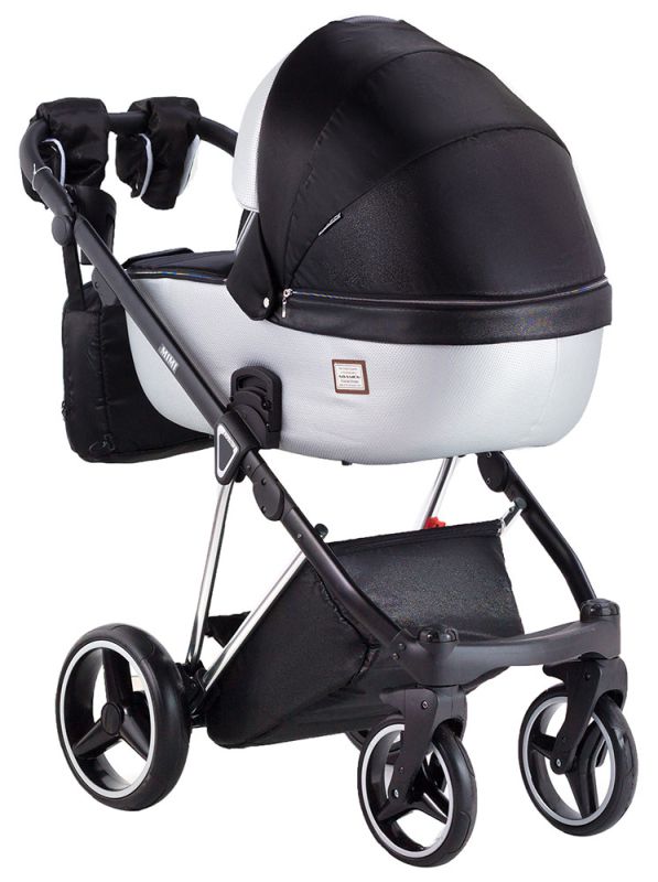 Коляска 2 в 1 Adamex Mimi Polar (Chrome) Y843 черный (люрикс) - серебро кожа (выдавленная точка)