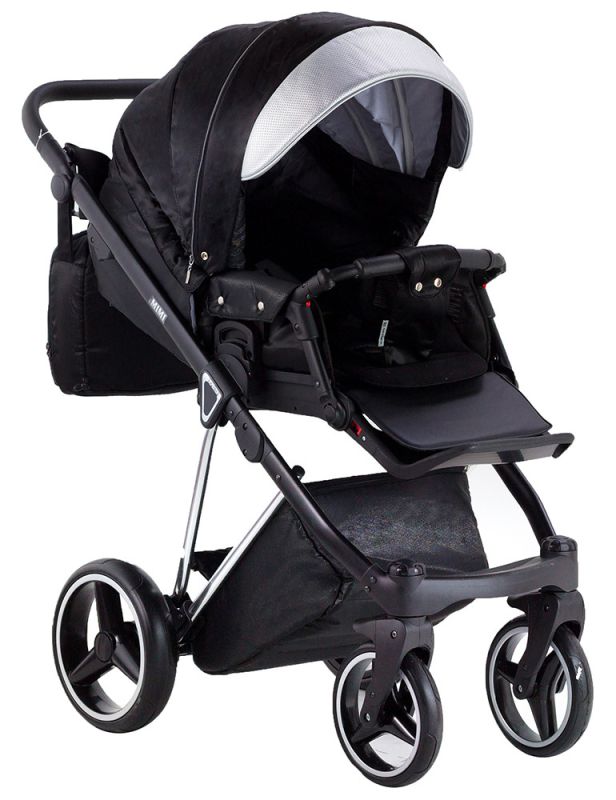Коляска 2 в 1 Adamex Mimi Polar (Chrome) Y843 черный (люрикс) - серебро кожа (выдавленная точка)