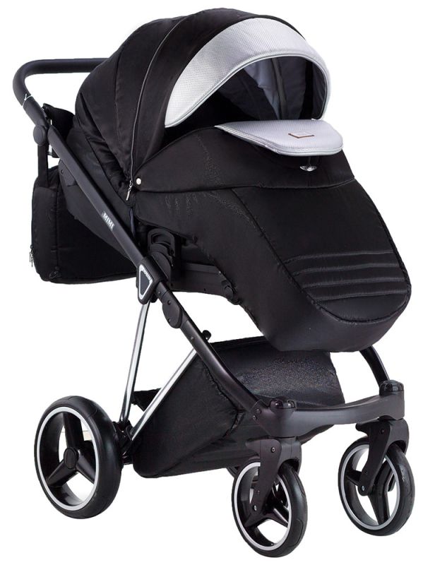 Коляска 2 в 1 Adamex Mimi Polar (Chrome) Y843 черный (люрикс) - серебро кожа (выдавленная точка)