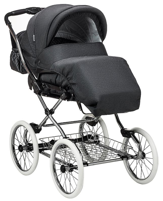 Коляска 2 в 1 класична Roan Marita Prestige (14" білі колеса, хром рама) P231 графіт - графітова (шкіра) перламутр