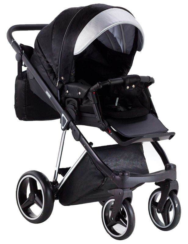Коляска 2 в 1 Adamex Mimi Polar (Chrome) Y843 черный (люрикс) - серебро кожа (выдавленная точка)