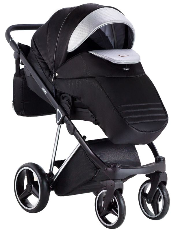Коляска 2 в 1 Adamex Mimi Polar (Chrome) Y843 черный (люрикс) - серебро кожа (выдавленная точка)