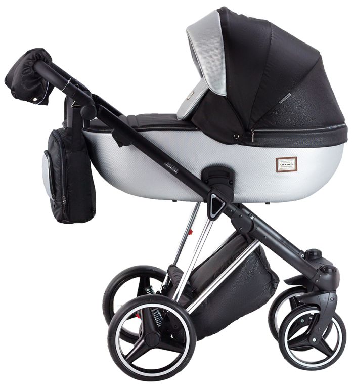 Коляска 2 в 1 Adamex Mimi Polar (Chrome) Y843 черный (люрикс) - серебро кожа (выдавленная точка)