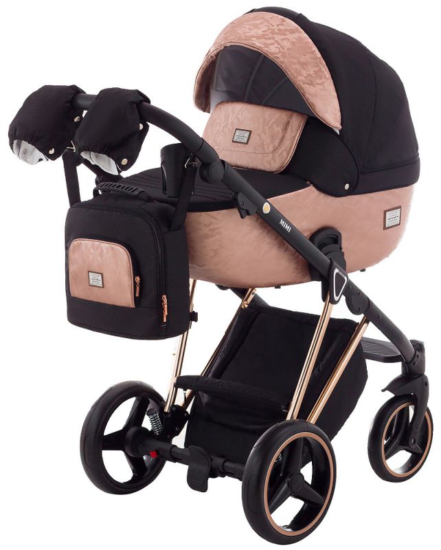 Коляска 2 в 1 Adamex Mimi Polar (Pink Gold) BR604 черный (люрикс) - медный (принт) кожа (выдавленная точка)