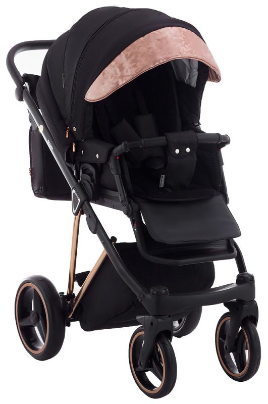 Коляска 2 в 1 Adamex Mimi Polar (Pink Gold) BR604 черный (люрикс) - медный (принт) кожа (выдавленная точка)