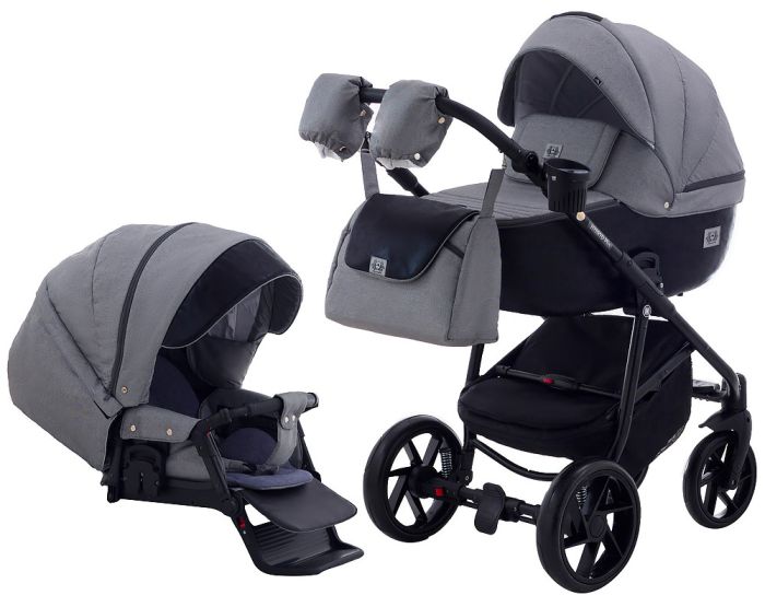 Коляска 2 в 1 Adamex Hybryd Plus BR281 черный кожа (мрамор) - серый