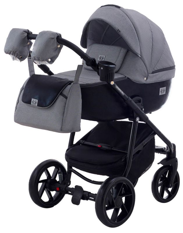 Коляска 2 в 1 Adamex Hybryd Plus BR281 черный кожа (мрамор) - серый