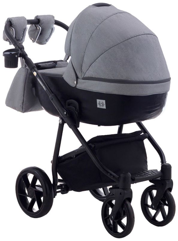 Коляска 2 в 1 Adamex Hybryd Plus BR281 черный кожа (мрамор) - серый