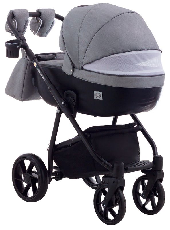 Коляска 2 в 1 Adamex Hybryd Plus BR281 черный кожа (мрамор) - серый