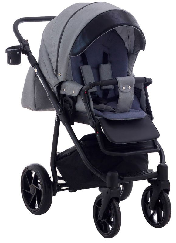 Коляска 2 в 1 Adamex Hybryd Plus BR281 черный кожа (мрамор) - серый