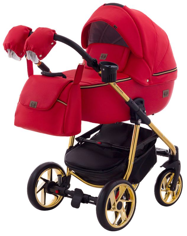 Коляска 2 в 1 Adamex Hybryd Plus Polar (Gold) Кожа 100% BR313 красный кожа (выдавленная точка) - красный кожа